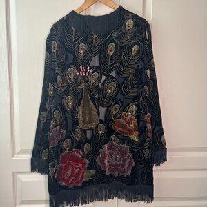 Mirasol Velveteen velvet Peacock Beaded Fringed Jacket